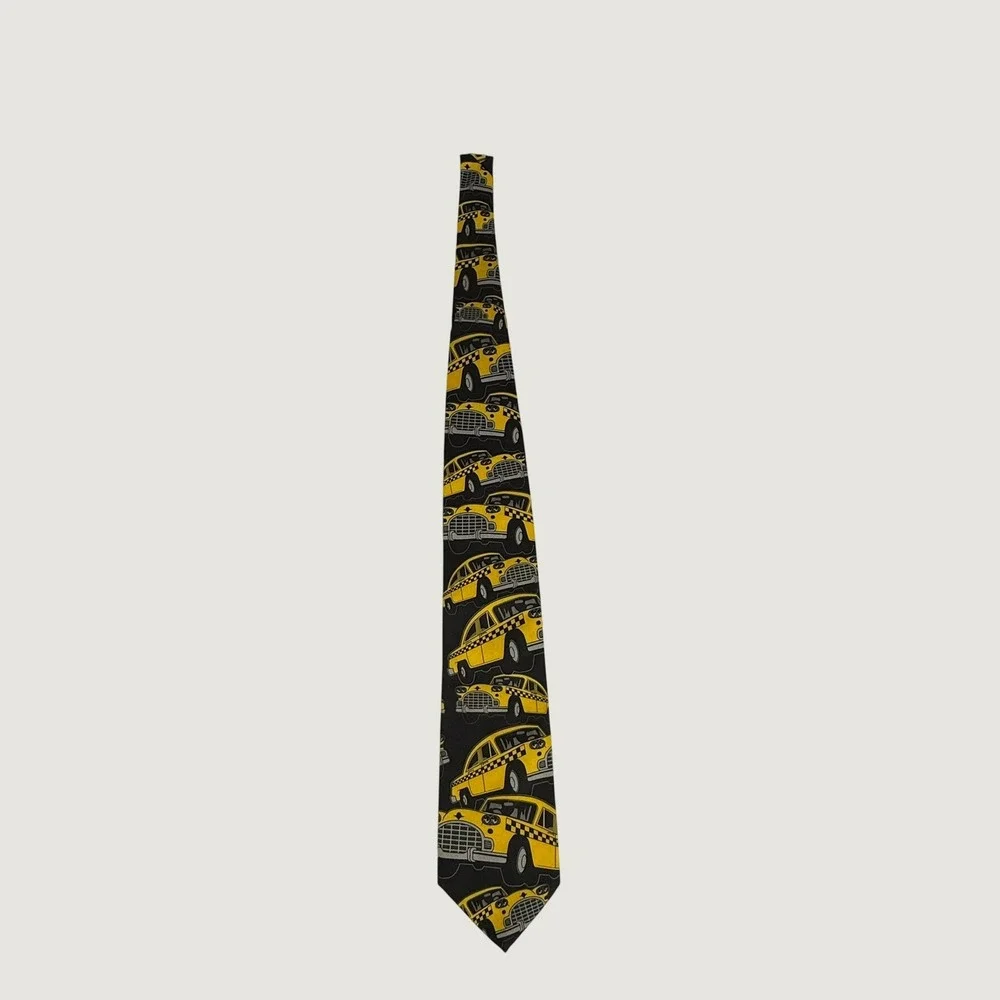 Vintage Ralph Marlin Taxi Cabs Necktie 1996 Yellow Cab Novelty Tie Made USA